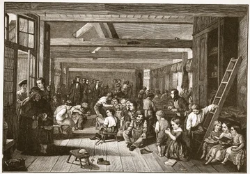 Visita de Lord Shaftesbury a la Escuela de Industria de Westminster Ragged, ilustración de 